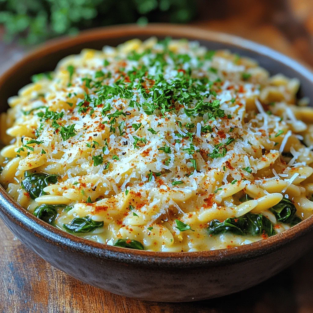 Zesty Creamy Orzo with Spinach & Lemon is a vibrant and comforting dish that brings an explosion of flavors to your table. Perfectly creamy and bursting with bright citrus notes, this recipe elevates the humble orzo pasta into a delightful main course or side dish that is both satisfying and nutritious. The combination of fresh spinach and zesty lemon not only enhances the flavor profile but also adds a host of vitamins and minerals, making this dish a fantastic choice for those seeking wholesome meals without compromising on taste.
