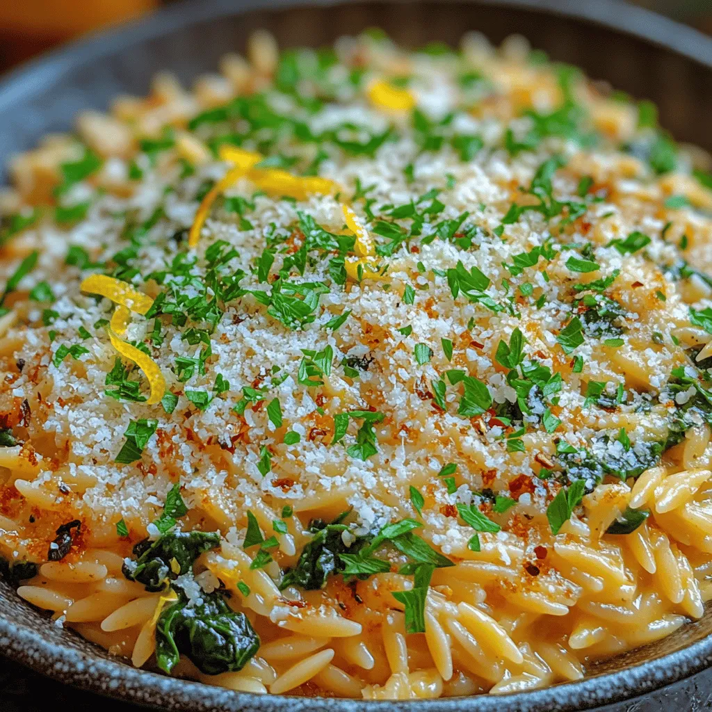 Are you ready to elevate your mealtime experience with a dish that tantalizes your taste buds and embraces nature's vibrant palette? Introducing the Zesty Lemon Spinach Orzo Bliss—a delightful concoction that beautifully marries the freshness of spinach with the zing of lemon, creating a culinary masterpiece that’s both easy to prepare and utterly satisfying. This recipe is not just a meal; it’s a celebration of flavors and textures that make it perfect for any occasion, whether you're enjoying a cozy weeknight dinner or impressing guests at a special gathering.