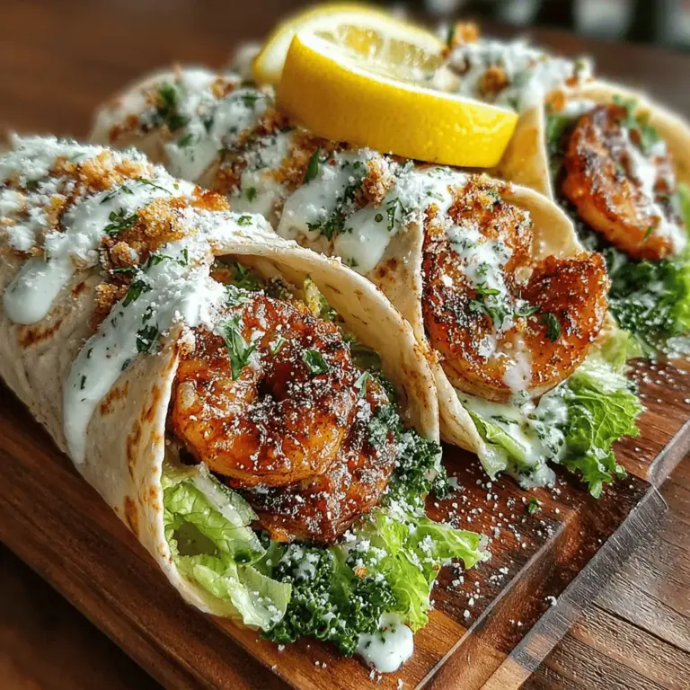 In the world of quick and delicious meals, Grilled Shrimp Caesar Wraps stand out as a delightful choice that brings together the classic flavors of a Caesar salad and the satisfying texture of grilled shrimp, all wrapped up for easy enjoyment. This recipe is perfect for busy weeknights, casual get-togethers, or even a picnic in the park. With a harmonious blend of protein, fresh vegetables, and rich dressing—all enveloped in a soft tortilla—these wraps offer a nutritious and flavorful option that appeals to a variety of palates.
