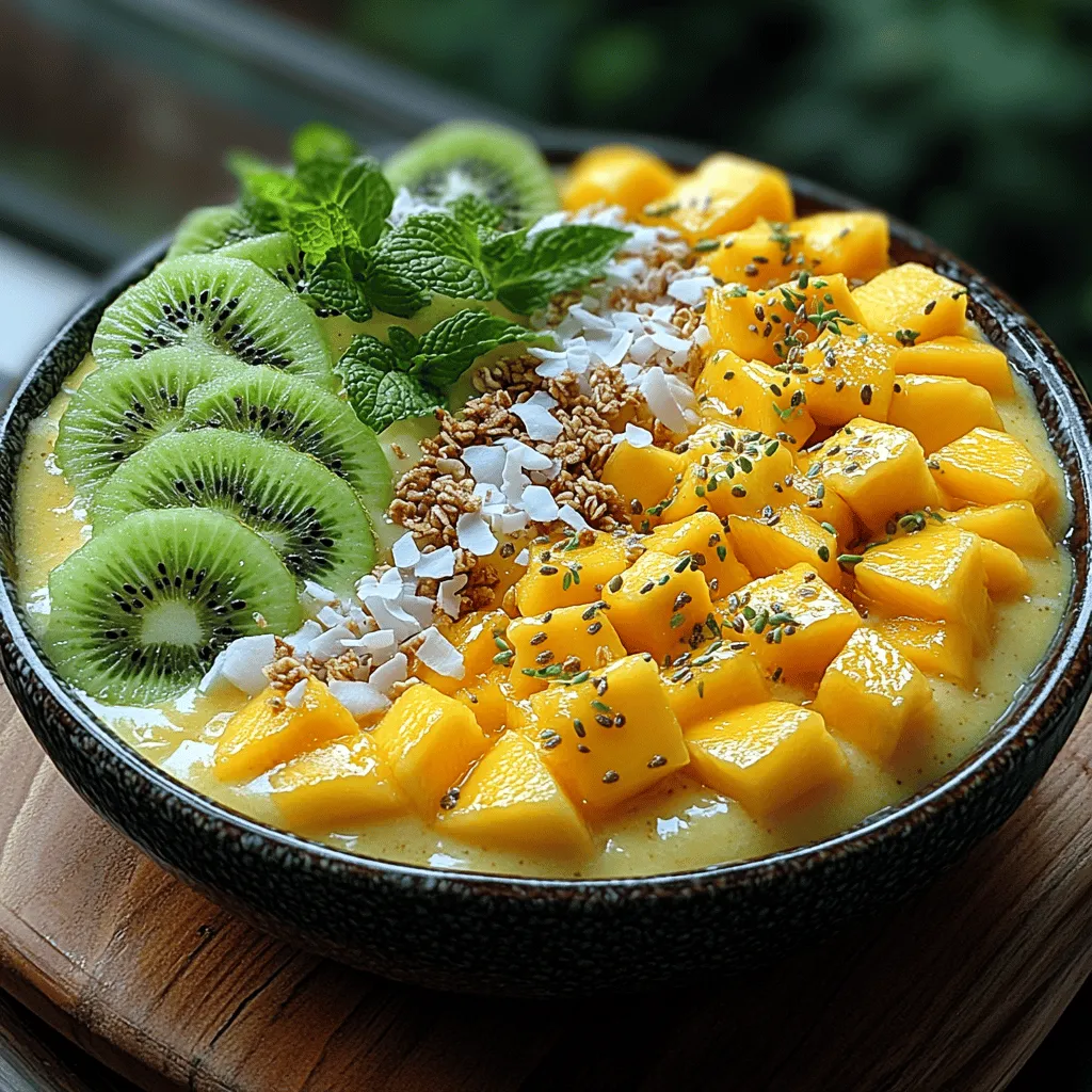 Creating a smoothie bowl is as much about the process as it is about the final presentation. A well-crafted smoothie bowl should be visually appealing, enticing you to dive in. The vibrant colors of the mango and kiwi, paired with the creamy texture of the coconut milk, create a feast for the eyes. To enhance the visual appeal, consider using a shallow bowl that allows the toppings to take center stage.