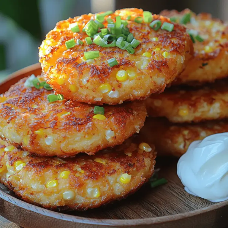 Golden Sweet Corn Fritter Cakes are a delightful and versatile dish that can brighten up any meal. Whether you’re looking for a savory snack, an appetizer to impress guests, or even a light meal that’s quick to whip up, these fritters fit the bill perfectly. The star ingredient, sweet corn, brings its natural sweetness and a satisfying crunch, making these fritters a favorite among both children and adults. Using either fresh or frozen sweet corn allows for flexibility in preparation, ensuring that this dish can be enjoyed year-round.