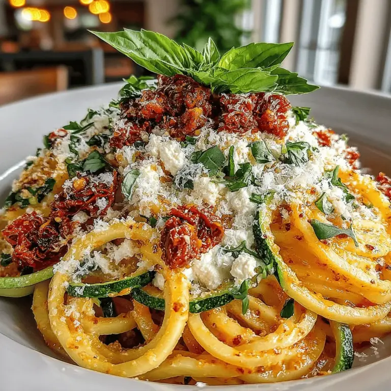 In the realm of healthy eating, the dish Creamy Ricotta and Sun-Dried Tomato Zoodles stands out as a delicious and nutritious alternative to traditional pasta. Zoodles, or zucchini noodles, have gained immense popularity in recent years, particularly among those seeking to reduce their carbohydrate intake without sacrificing flavor or satisfaction. This vibrant dish combines the creamy richness of ricotta cheese with the robust, tangy essence of sun-dried tomatoes, creating a delightful experience that appeals to both health-conscious individuals and pasta lovers alike.