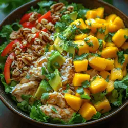 Are you ready to take your taste buds on a tropical getaway? Introducing the Tropical Bliss: Fresh Mango Coconut Chicken Salad, a dish that brings the essence of summer to your plate, no matter the season. This vibrant salad is not just a feast for the eyes; it's a harmonious blend of flavors and textures that celebrate the best of fresh ingredients. With succulent chicken, juicy mangoes, creamy coconut, and a medley of crisp vegetables, this salad is a delightful and nutritious option that is sure to impress both family and friends.