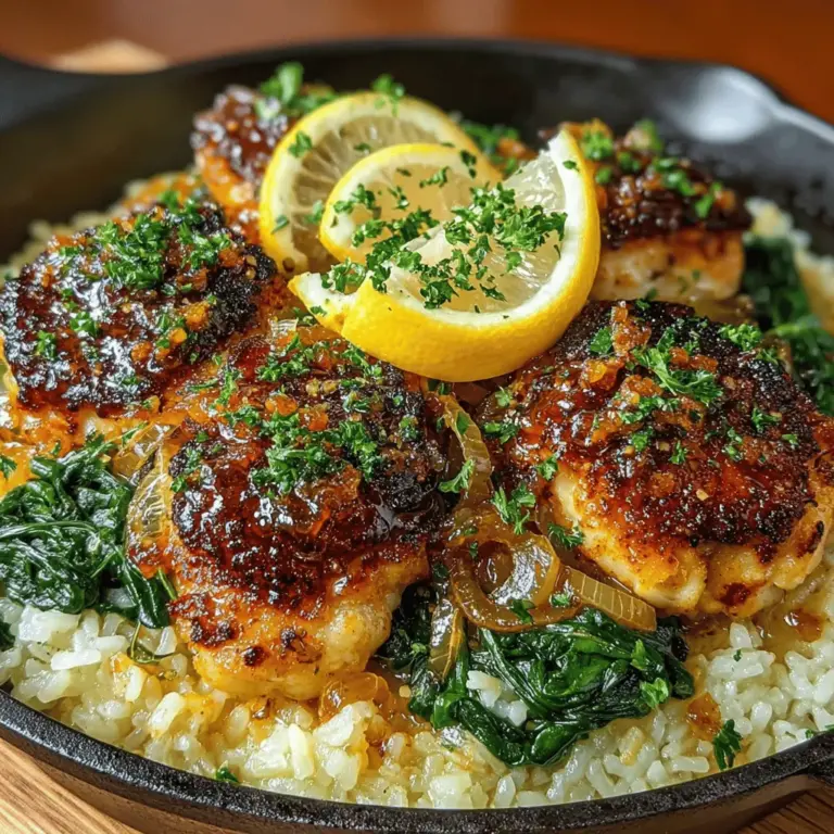 In the realm of comforting home-cooked meals, few dishes rival the simplicity and satisfaction of a one-pan recipe. The Honey Dijon Chicken & Rice Skillet is a delightful blend of tender chicken thighs, aromatic rice, and vibrant spinach, all brought together with the sweet and tangy flavors of honey and Dijon mustard. This dish not only offers a burst of flavor but also minimizes cleanup, making it a perfect choice for busy weeknights or leisurely family dinners. The combination of sweet and savory, along with the ease of preparation, makes this skillet meal a favorite among both novice cooks and seasoned chefs.