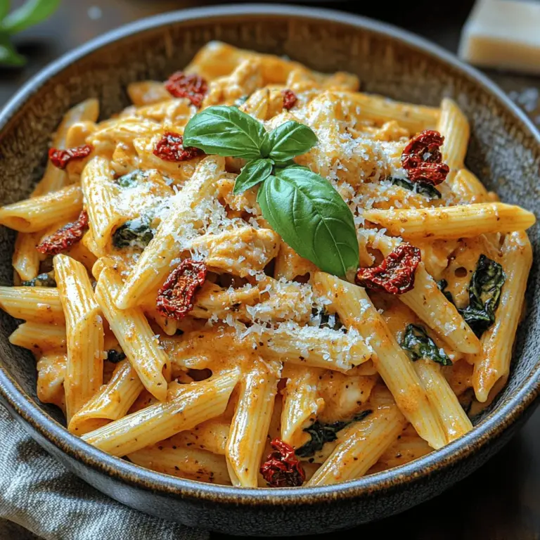 Welcome to the world of culinary delights where flavors intertwine, and simplicity meets sophistication. Today, we’re diving into the delectable realm of Sun-Dried Tomato Chicken Penne. This dish stands out with its vibrant combination of creamy sauce, tender chicken, and the unmistakable tang of sun-dried tomatoes. It’s a recipe that not only pleases the palate but also nourishes the body, making it an excellent choice for both busy weeknights and special gatherings.