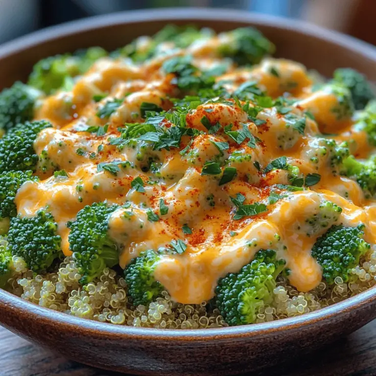 When it comes to comfort food that doesn't compromise on nutrition, Cheesy Green Delight: Creamy Broccoli Cheddar Quinoa stands out as a perfect choice. This dish marries the delightful flavors of creamy cheddar cheese with the vibrant crunch of fresh broccoli, all enveloped in the wholesome goodness of quinoa. It's a meal that not only satisfies your taste buds but also nourishes your body, making it an ideal option for busy weeknights or leisurely weekend meals.