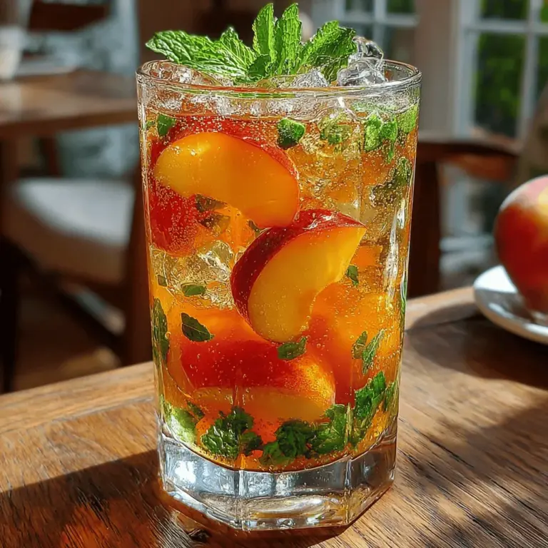 For an added touch of freshness and visual appeal, consider garnishing your Peachy Green Tea Bliss with fresh mint leaves. These aromatic herbs not only enhance the drink's flavor but also elevate its presentation, making it a perfect centerpiece for any summer gathering.
