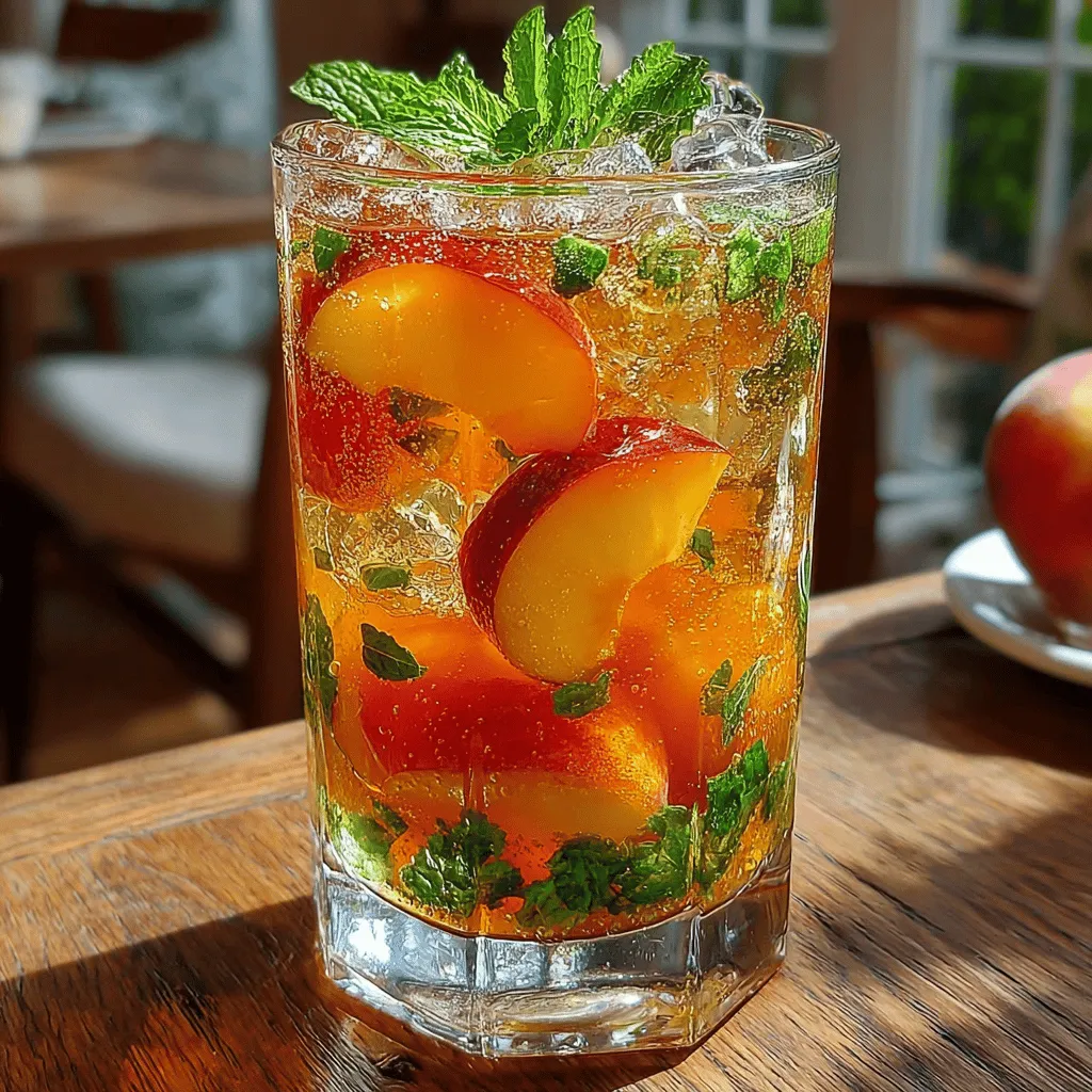 For an added touch of freshness and visual appeal, consider garnishing your Peachy Green Tea Bliss with fresh mint leaves. These aromatic herbs not only enhance the drink's flavor but also elevate its presentation, making it a perfect centerpiece for any summer gathering.