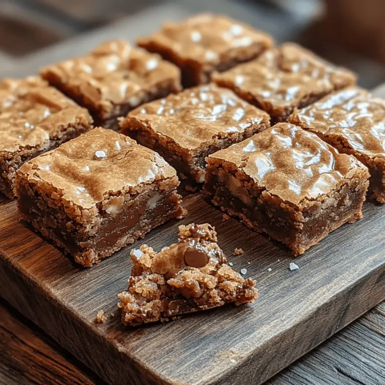 Golden Bliss: Crackly Brown Butter Blondies are a delightful twist on the classic blondie, bringing together rich, nutty flavors with an irresistibly chewy texture. This recipe resonates with both novice bakers and seasoned pastry chefs, making it a beloved treat for all occasions. The allure of these blondies lies not only in their sumptuous taste but also in their delightful crackly tops, which hint at the delicious richness hidden within. Perfect for sharing with friends and family or enjoying as a personal indulgence, these blondies are destined to become a staple in your dessert repertoire.