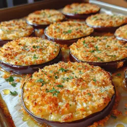Crispy Baked Eggplant Rounds are not just a dish; they are a culinary revelation that redefines the way we perceive eggplant. Often overlooked and underappreciated, this vibrant vegetable can be transformed into a mouthwatering snack, appetizer, or side dish that delights the palate and satisfies the appetite. The magic of this recipe lies in its simplicity and the transformative power of baking. By utilizing a crunchy panko breadcrumb coating, these eggplant rounds achieve a satisfying crispiness that contrasts beautifully with their tender interior. When seasoned with a hint of Italian herbs, these baked rounds burst with flavor, making them an irresistible option for even the pickiest eaters.