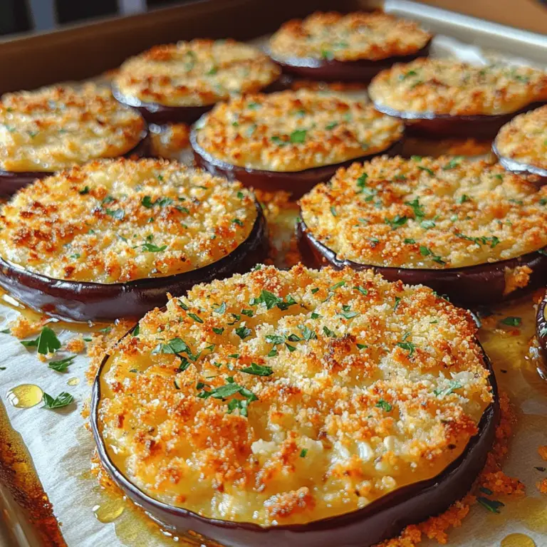 Crispy Baked Eggplant Rounds are not just a dish; they are a culinary revelation that redefines the way we perceive eggplant. Often overlooked and underappreciated, this vibrant vegetable can be transformed into a mouthwatering snack, appetizer, or side dish that delights the palate and satisfies the appetite. The magic of this recipe lies in its simplicity and the transformative power of baking. By utilizing a crunchy panko breadcrumb coating, these eggplant rounds achieve a satisfying crispiness that contrasts beautifully with their tender interior. When seasoned with a hint of Italian herbs, these baked rounds burst with flavor, making them an irresistible option for even the pickiest eaters.