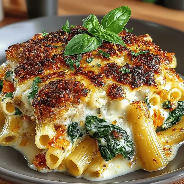 When it comes to comfort food, few dishes rival the satisfaction of a rich and creamy pasta. The Creamy Spinach and Alfredo Penne Delight is a perfect embodiment of this culinary joy, merging the velvety textures of Alfredo sauce with the freshness of spinach. This dish is not only visually appealing but also delivers an irresistible combination of flavors that captivates the palate. Its creamy consistency and cheesy goodness make it a favorite among home cooks and diners alike. Whether you're preparing a weeknight dinner or hosting a special gathering, this pasta dish is sure to impress.