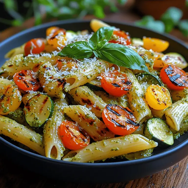 Grilled Veggie Pesto Pasta is a culinary masterpiece that combines the earthy richness of grilled vegetables with the vibrant, herbaceous notes of homemade pesto. This dish is not only a feast for the eyes with its array of colors and textures but also a nourishing option that can cater to various occasions, from casual family dinners to elegant gatherings. The beauty of this recipe lies in its flexibility; it can be customized to include your favorite vegetables and adjusted to suit your taste preferences, making it a staple in any home cook's repertoire.