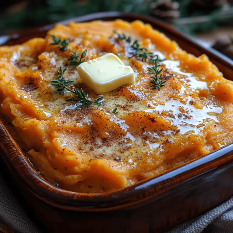 When it comes to comfort food, few dishes evoke warmth and satisfaction quite like mashed sweet potatoes. Our recipe, "Sweet Thyme Bliss: Buttery Mashed Sweet Potatoes," elevates this beloved classic into a dish that’s as nourishing as it is delicious. Sweet potatoes are not just a culinary delight; they are a powerhouse of nutrition, making them a favorite among health-conscious eaters and food enthusiasts alike. With their naturally sweet flavor and creamy texture, they lend themselves beautifully to a variety of preparations and pair well with an array of dishes.