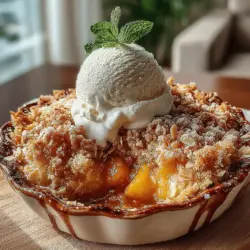 Once your peach filling is beautifully prepared and fragrant, it’s time to bring the Tropical Paradise Coconut Peach Crisp together. Start by evenly sprinkling your prepared coconut-oat mixture over the peach filling in the baking dish. This layering is crucial; it ensures that every bite of the crisp is packed with flavor and texture. The coconut and oats create a delightful contrast to the juicy peaches beneath, providing a satisfying crunch that perfectly complements the soft fruit.