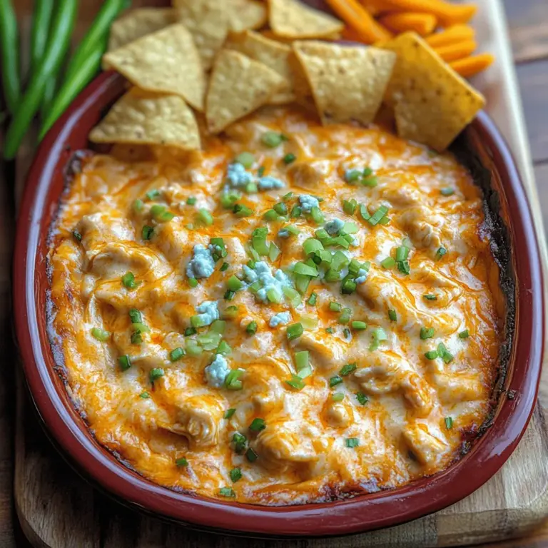 Buffalo Bliss: Creamy Chicken Dip has become a staple at gatherings, tailgates, and parties, celebrated for its irresistible combination of flavors and creamy texture. This dish embodies the quintessential party food experience, drawing crowds with its rich, spicy flavor profile and satisfying consistency. Whether served as an appetizer or a main dish, this creamy chicken dip offers a delightful taste of Buffalo chicken wings in a more shareable form, making it a go-to choice for social occasions.