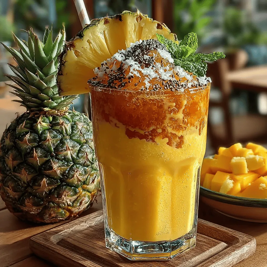 Frozen mango chunks are the star of the Tropical Paradise Smoothie. This tropical fruit is not only delicious but also incredibly nutritious. Mangoes are rich in vitamins A and C, both of which play crucial roles in maintaining healthy skin and a robust immune system. Additionally, they contain enzymes that aid digestion and are packed with fiber, which is beneficial for gut health. The natural sweetness of mangoes lends a delightful flavor to the smoothie while keeping it healthy.