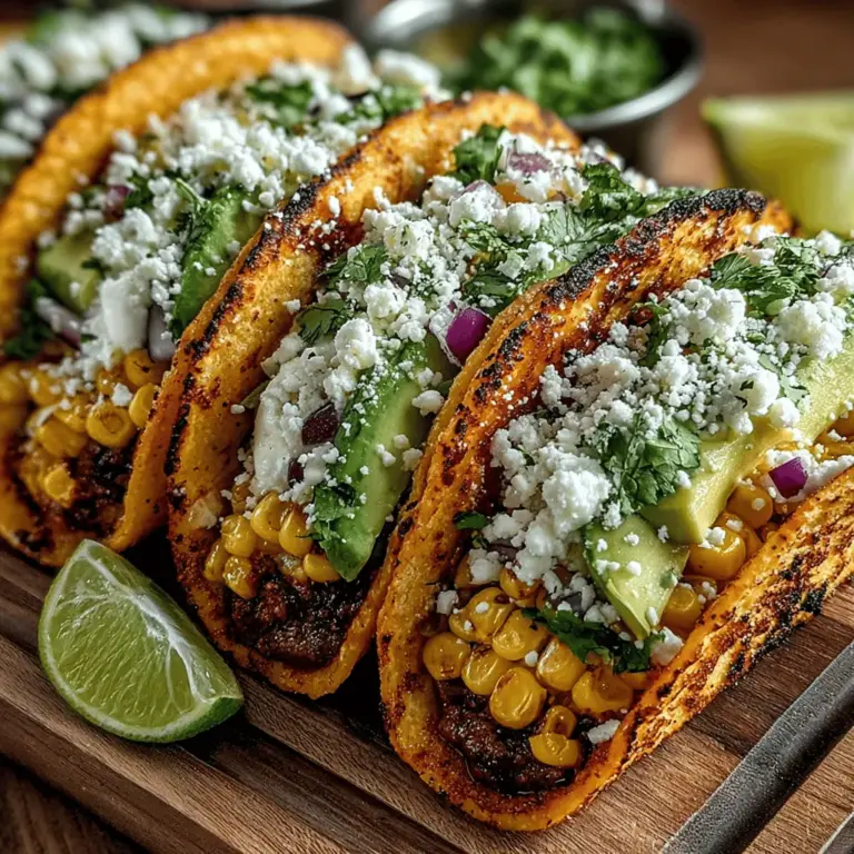 Mini Grilled Corn and Avocado Tacos are a celebration of fresh, vibrant flavors that capture the essence of summer in every bite. These delightful tacos merge the sweet crunch of grilled corn with the creamy richness of ripe avocados, creating a dish that is not only delicious but also visually stunning. The bright colors and textures make them an inviting addition to any table, perfect for gatherings, light meals, or as a healthy snack option that everyone will love.