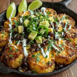 If you're looking to elevate your snack game or impress guests at your next gathering, the Crispy Parmesan Potato Nacho Skillet offers a delightful twist on the classic nachos we're all familiar with. This dish combines the comforting heartiness of potatoes with a melty, cheesy goodness, topped off with vibrant ingredients that make it not only visually appealing but also irresistibly delicious. It’s a versatile meal that’s perfect for casual game days, lively family dinners, or even as a unique appetizer for special occasions.