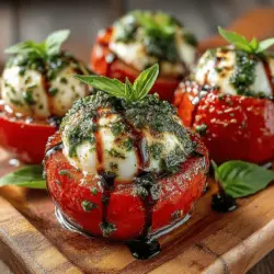 Delight your taste buds with Mini Mozzarella Pesto Stuffed Tomatoes, a perfect appetizer that beautifully combines the freshness of tomatoes with the creamy goodness of mozzarella and the aromatic essence of basil pesto. This recipe is not only simple to prepare but also offers a burst of flavors that will impress your guests at any gathering. Whether you're hosting a dinner party or simply looking for a delicious snack, these stuffed tomatoes are sure to be a hit.