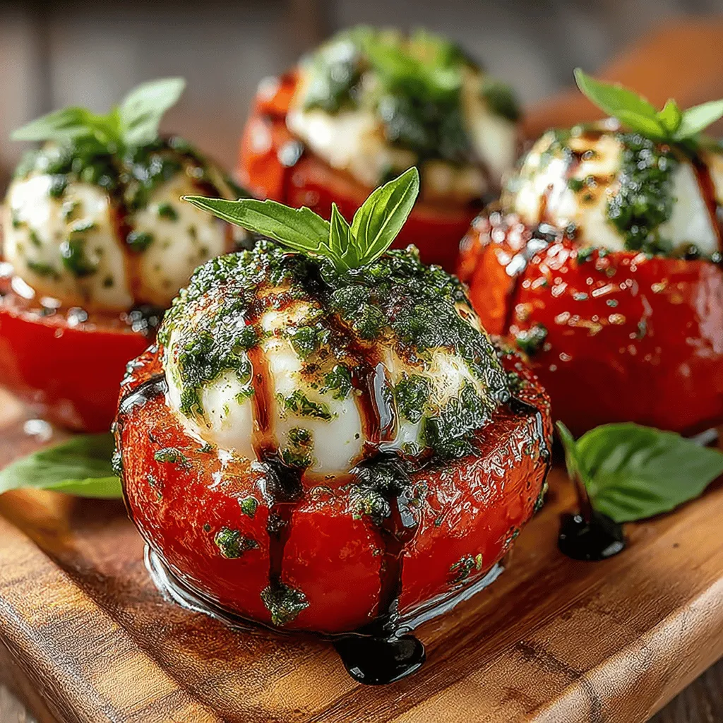 Delight your taste buds with Mini Mozzarella Pesto Stuffed Tomatoes, a perfect appetizer that beautifully combines the freshness of tomatoes with the creamy goodness of mozzarella and the aromatic essence of basil pesto. This recipe is not only simple to prepare but also offers a burst of flavors that will impress your guests at any gathering. Whether you're hosting a dinner party or simply looking for a delicious snack, these stuffed tomatoes are sure to be a hit.