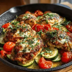 The Neapolitan Chicken Skillet is a delightful fusion of Italian flavors and wholesome ingredients that brings a taste of the Mediterranean right to your dinner table. This one-pan meal is not only visually appealing, with its vibrant colors, but it also offers a well-rounded flavor profile that is sure to satisfy the palate. The combination of tender chicken, fresh vegetables, and melted mozzarella creates a dish that is as nourishing as it is delicious, making it an ideal choice for family dinners or casual gatherings.