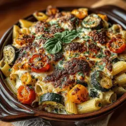 Imagine a medley of pasta enveloped in a creamy cheese blend, accented by the tangy sweetness of balsamic vinegar and complemented by a vibrant array of fresh vegetables. The Cheesy Balsamic Casserole Delight captures this dream-like combination, offering a delightful experience in every bite. The contrast of textures—from the al dente pasta to the gooey cheese and the slight crunch of roasted vegetables—creates a symphony of flavors that dance on your taste buds.