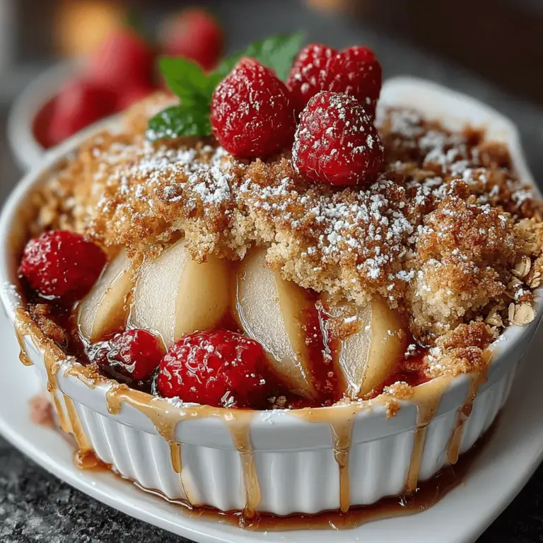 When it comes to comforting desserts, few can rival the appeal of a warm cobbler straight from the oven. The Juicy Pear & Raspberry Cobbler is a perfect showcase of this beloved dish, combining the sweet, mellow flavor of ripe pears with the bright, tangy notes of fresh raspberries. This delightful dessert not only tantalizes the taste buds but also brings a touch of nostalgia, evoking memories of family gatherings and sunny afternoons spent in the kitchen. With its inviting aroma and satisfying texture, this cobbler is sure to become a favorite in your dessert repertoire.