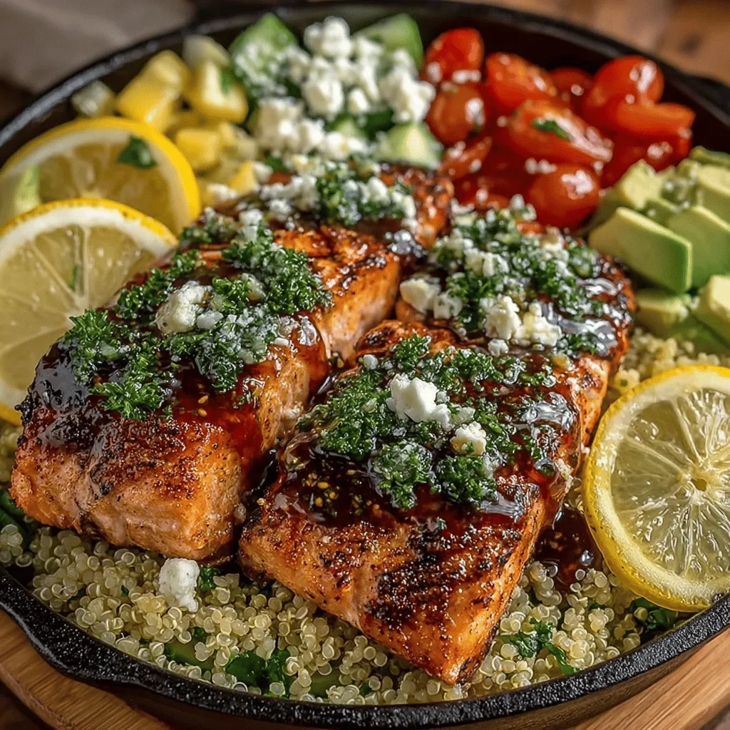 Cooking with fresh ingredients can transform a simple meal into a culinary delight, and grilled salmon is the star of this show. This recipe for Zesty Grilled Lemon Garlic Salmon Bowls combines the rich flavors of salmon with a vibrant marinade, elevating your dining experience. Salmon is not only delicious but also packed with health benefits, making it an excellent choice for both weeknight dinners and weekend gatherings. The zesty marinade brings a refreshing brightness that enhances the natural flavors of the fish, while the accompanying quinoa and vegetables provide a nutritious and satisfying meal. This dish is versatile and can cater to various dietary preferences, making it a fantastic addition to your meal rotation.