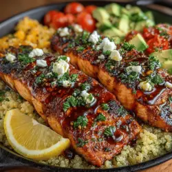 Cooking with fresh ingredients can transform a simple meal into a culinary delight, and grilled salmon is the star of this show. This recipe for Zesty Grilled Lemon Garlic Salmon Bowls combines the rich flavors of salmon with a vibrant marinade, elevating your dining experience. Salmon is not only delicious but also packed with health benefits, making it an excellent choice for both weeknight dinners and weekend gatherings. The zesty marinade brings a refreshing brightness that enhances the natural flavors of the fish, while the accompanying quinoa and vegetables provide a nutritious and satisfying meal. This dish is versatile and can cater to various dietary preferences, making it a fantastic addition to your meal rotation.