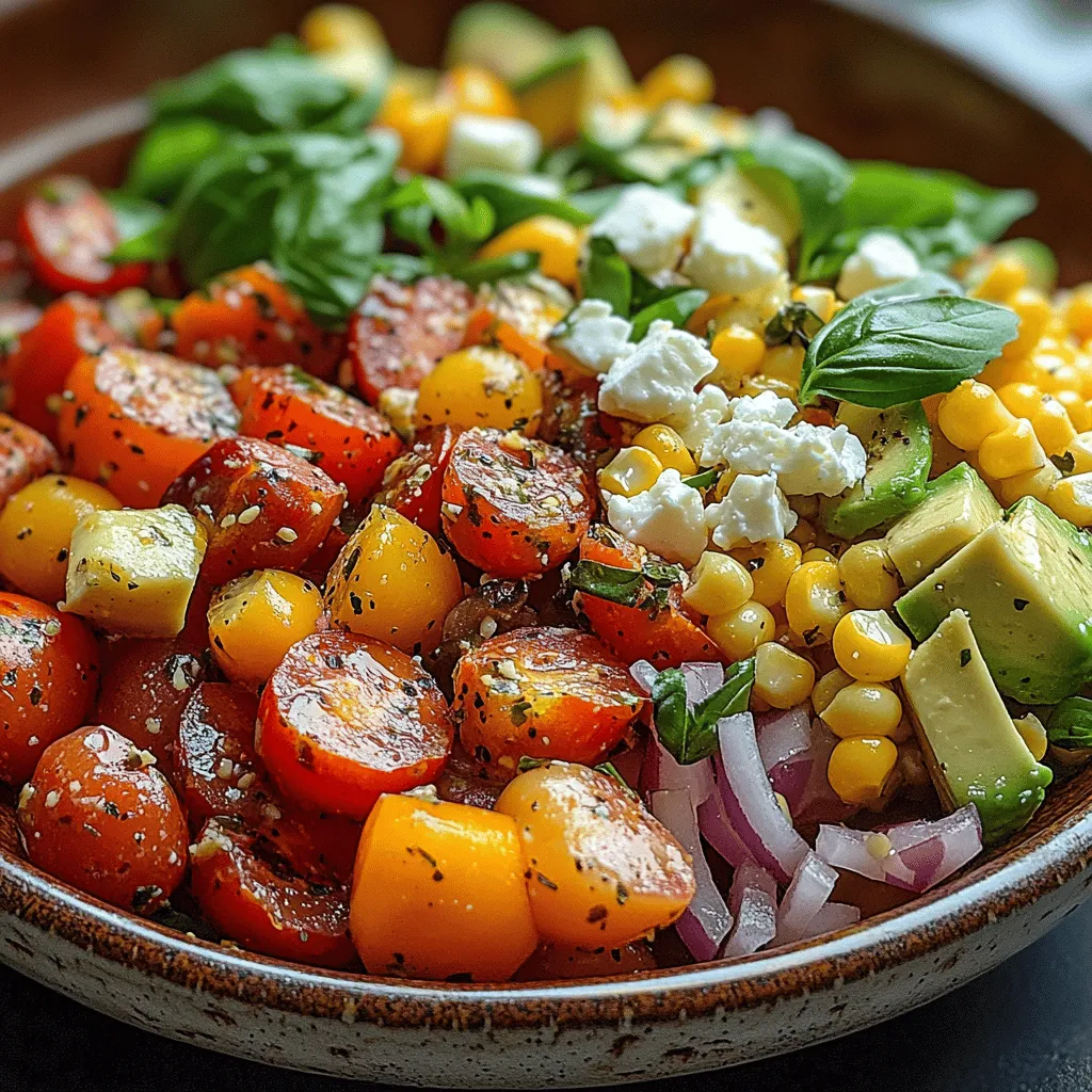 The Sun-Kissed Tomato & Corn Medley Salad is a vibrant, refreshing dish that perfectly encapsulates the flavors of summer. This delightful salad is not only visually appealing with its array of colors but also offers a burst of flavor that makes it a versatile option for any meal. Whether you are hosting a casual picnic or planning an elegant gathering, this salad serves as a fantastic side dish or can even be enjoyed as a light main course. Packed with health benefits from its fresh ingredients, this recipe is straightforward and accessible for home cooks at all skill levels, allowing everyone to bring the essence of summer to their table.