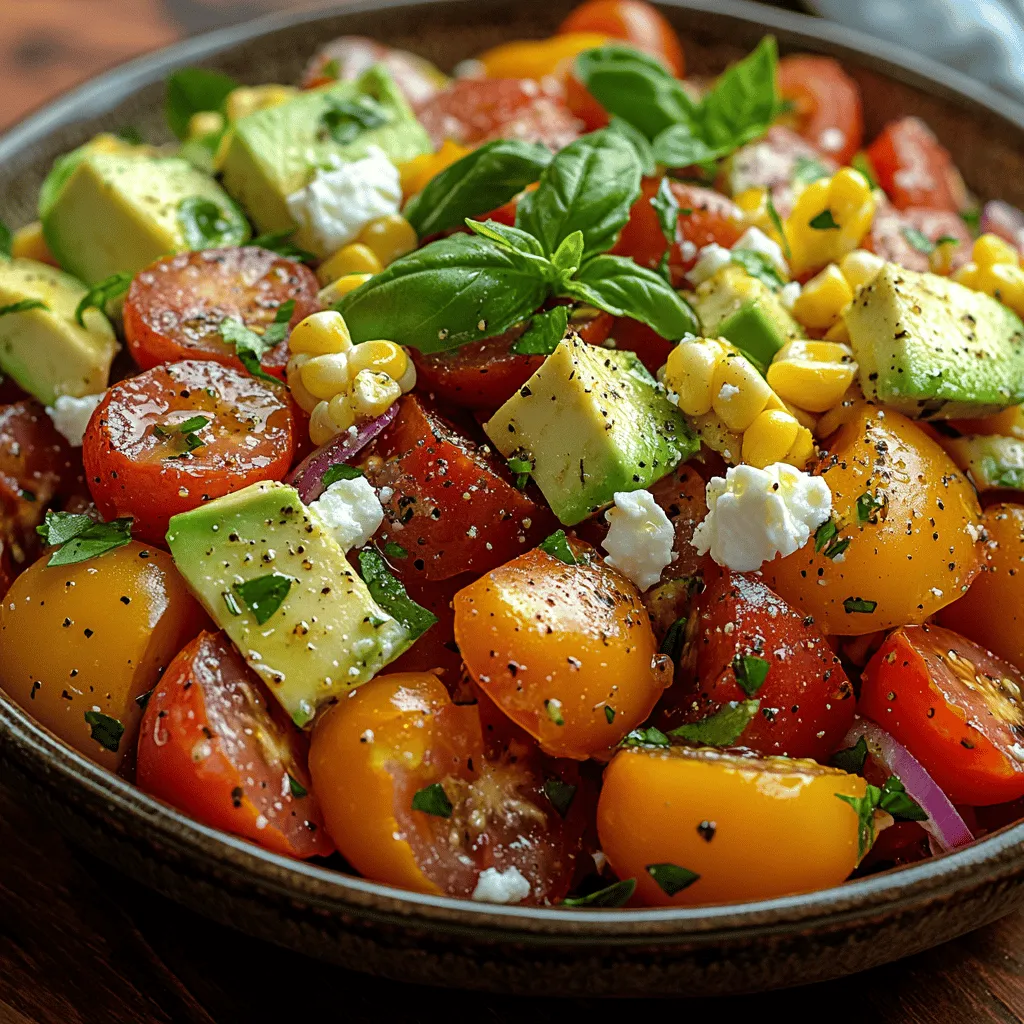 The Sun-Kissed Tomato & Corn Medley Salad is a vibrant, refreshing dish that perfectly encapsulates the flavors of summer. This delightful salad is not only visually appealing with its array of colors but also offers a burst of flavor that makes it a versatile option for any meal. Whether you are hosting a casual picnic or planning an elegant gathering, this salad serves as a fantastic side dish or can even be enjoyed as a light main course. Packed with health benefits from its fresh ingredients, this recipe is straightforward and accessible for home cooks at all skill levels, allowing everyone to bring the essence of summer to their table.