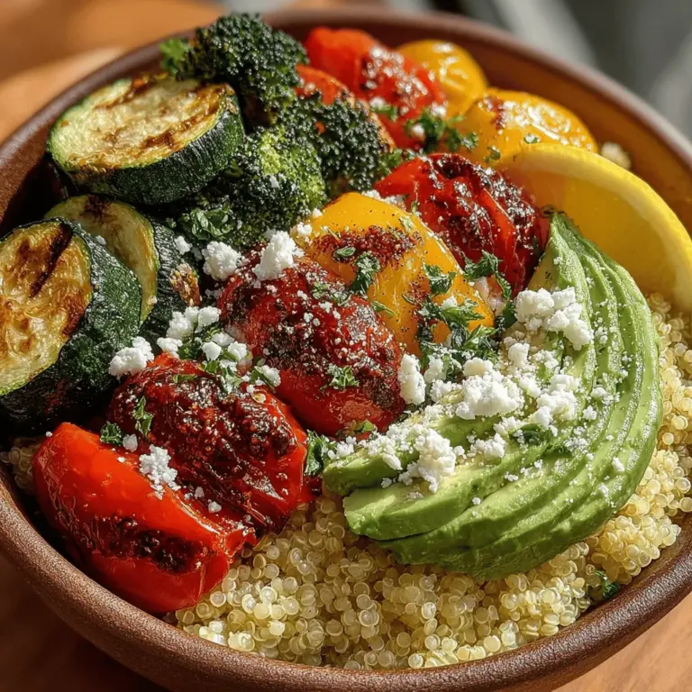 - 1 cup quinoa - 2 cups vegetable broth or water - 1 cup broccoli florets - 1 medium zucchini, sliced - 1 red bell pepper, diced - 1 yellow bell pepper, diced - 1 cup cherry tomatoes, halved - 1 tablespoon olive oil - Salt and pepper to taste - 1 avocado, sliced - Optional: crumbled feta cheese for topping - Fresh herbs (like parsley or cilantro) for garnish