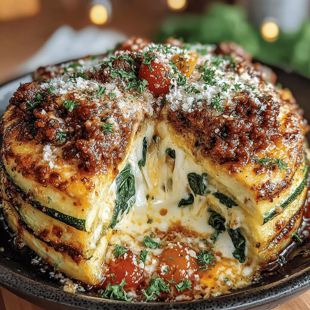 - 3 medium zucchinis - 1 pound ground beef (or ground turkey) - 2 cups marinara sauce (preferably low-sugar) - 1 cup ricotta cheese - 1 cup shredded mozzarella cheese - 1/2 cup grated Parmesan cheese - 1 teaspoon garlic powder - 1 teaspoon onion powder - 1 teaspoon dried oregano - 1 teaspoon salt - 1/2 teaspoon black pepper - Fresh basil leaves for garnish (optional)