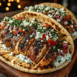 One of the defining features of the Mediterranean Bliss Greek Chicken Pita Wraps is the delightful balance of flavors achieved through the combination of tangy yogurt and fresh, vibrant ingredients. The yogurt serves as a creamy base, enriched with herbs and spices that enhance the overall taste profile of the wrap. With a hint of garlic and a squeeze of lemon juice, this yogurt sauce remains light yet indulgent, complementing the grilled chicken perfectly.