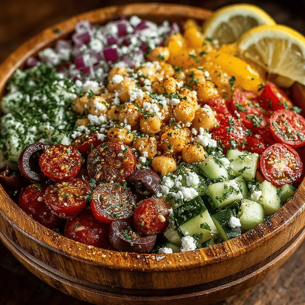 - 1 can (15 oz) chickpeas, drained and rinsed - 1 cup cherry tomatoes, halved - 1 cucumber, diced - 1/2 red onion, finely chopped - 1 bell pepper (any color), diced - 1/2 cup Kalamata olives, pitted and sliced - 1/2 cup feta cheese, crumbled (optional for vegan diets) - 1/4 cup fresh parsley, chopped - 3 tablespoons olive oil - 2 tablespoons red wine vinegar - Salt and pepper to taste