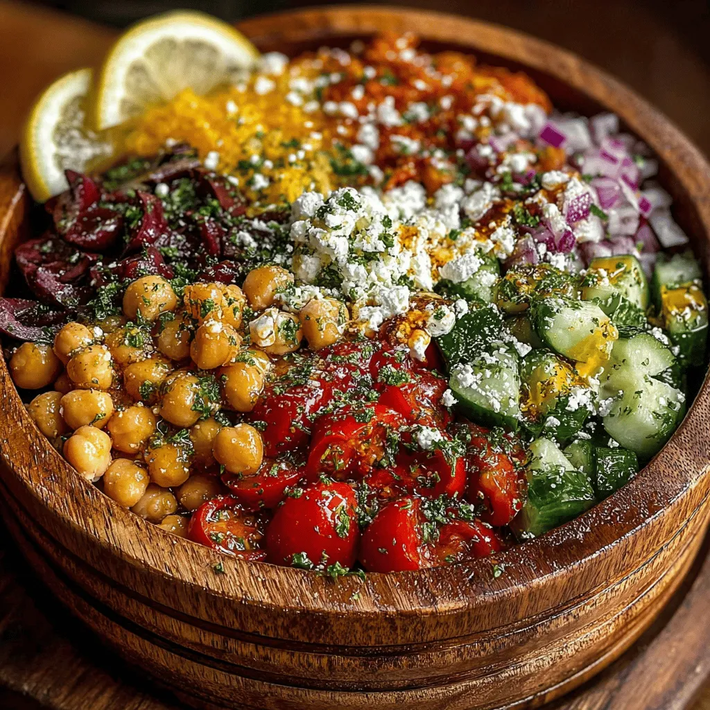 - 1 can (15 oz) chickpeas, drained and rinsed - 1 cup cherry tomatoes, halved - 1 cucumber, diced - 1/2 red onion, finely chopped - 1 bell pepper (any color), diced - 1/2 cup Kalamata olives, pitted and sliced - 1/2 cup feta cheese, crumbled (optional for vegan diets) - 1/4 cup fresh parsley, chopped - 3 tablespoons olive oil - 2 tablespoons red wine vinegar - Salt and pepper to taste