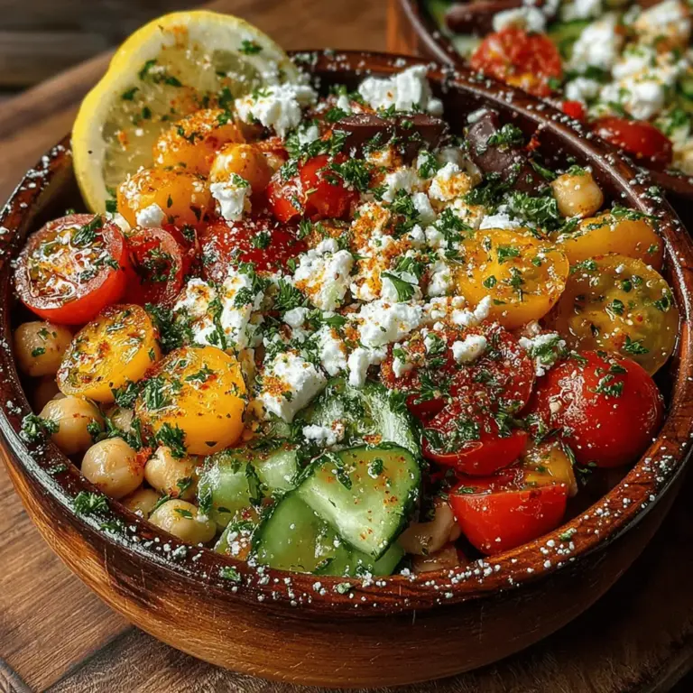 The Mediterranean Chickpea Salad Bowl is a delightful and nutritious dish that encapsulates the vibrant flavors and wholesome ingredients synonymous with Mediterranean cuisine. This salad is not just a feast for the eyes; it’s a powerhouse of nutrition that combines the goodness of vegetables, legumes, and healthy fats, making it a perfect meal option for any occasion. Whether you’re looking for a quick lunch, a light dinner, or a side dish for a gathering, this recipe is versatile enough to meet your needs. It's especially beneficial for those aiming to incorporate more plant-based meals into their diet, offering a satisfying and filling option that doesn’t compromise on taste.