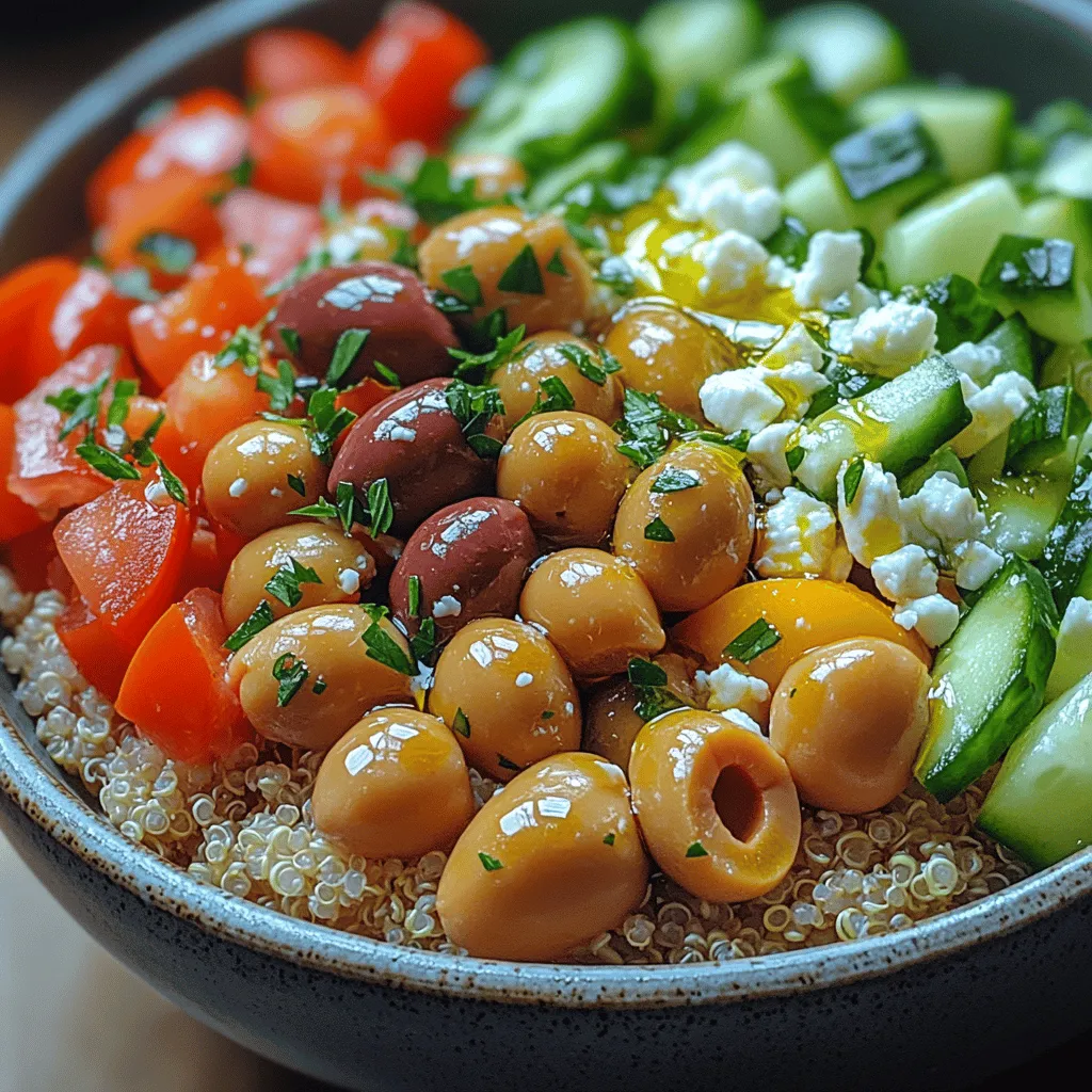 - 1 cup cooked quinoa or bulgur - 1 can (15 oz) chickpeas, drained and rinsed - 1 cup cherry tomatoes, halved - 1 cucumber, diced - 1 small red onion, finely chopped - 1 bell pepper (any color), diced - ½ cup Kalamata olives, pitted and sliced - ½ cup feta cheese, crumbled (optional) - ¼ cup fresh parsley, chopped - 3 tablespoons olive oil - 2 tablespoons red wine vinegar - Juice of 1 lemon - Salt and pepper to taste