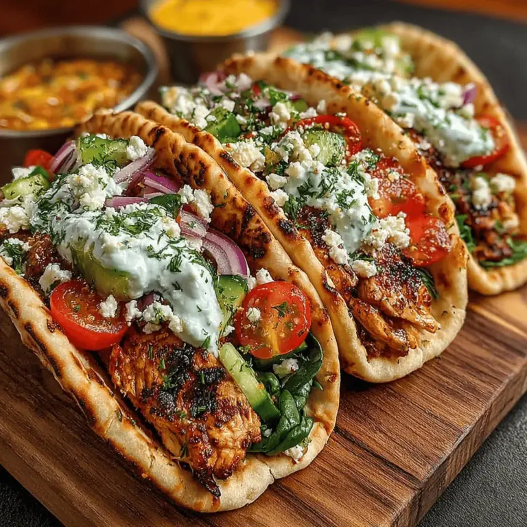 - 2 boneless, skinless chicken breasts - 1/4 cup olive oil - 3 cloves garlic, minced - Juice of 1 lemon - 1 tablespoon dried oregano - 1 teaspoon smoked paprika - Salt and pepper to taste - 4 whole wheat or regular pita bread - 1 cup Greek yogurt - 1/2 cucumber, finely diced - 1/4 red onion, thinly sliced - 1 cup cherry tomatoes, halved - 1/2 cup feta cheese, crumbled - Fresh parsley for garnish