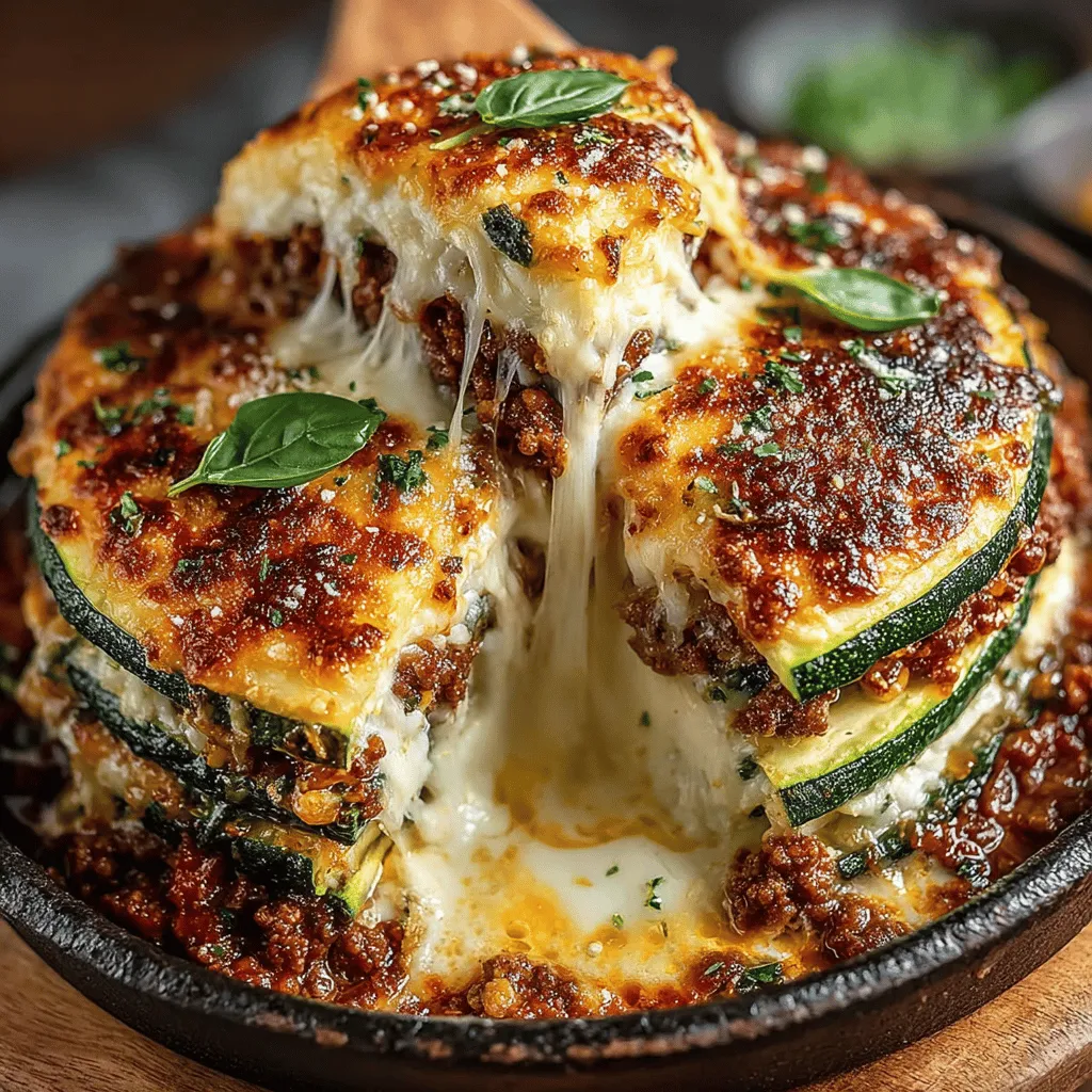 - 4 medium zucchinis - 1 pound ground turkey (or ground beef) - 1 medium onion, diced - 3 cloves garlic, minced - 2 cups marinara sauce (no added sugar) - 1 teaspoon dried oregano - 1 teaspoon dried basil - 1 teaspoon red pepper flakes (optional) - 1 cup ricotta cheese - 1 cup shredded mozzarella cheese - Salt and pepper to taste - Olive oil for cooking - Fresh basil for garnish (optional)
