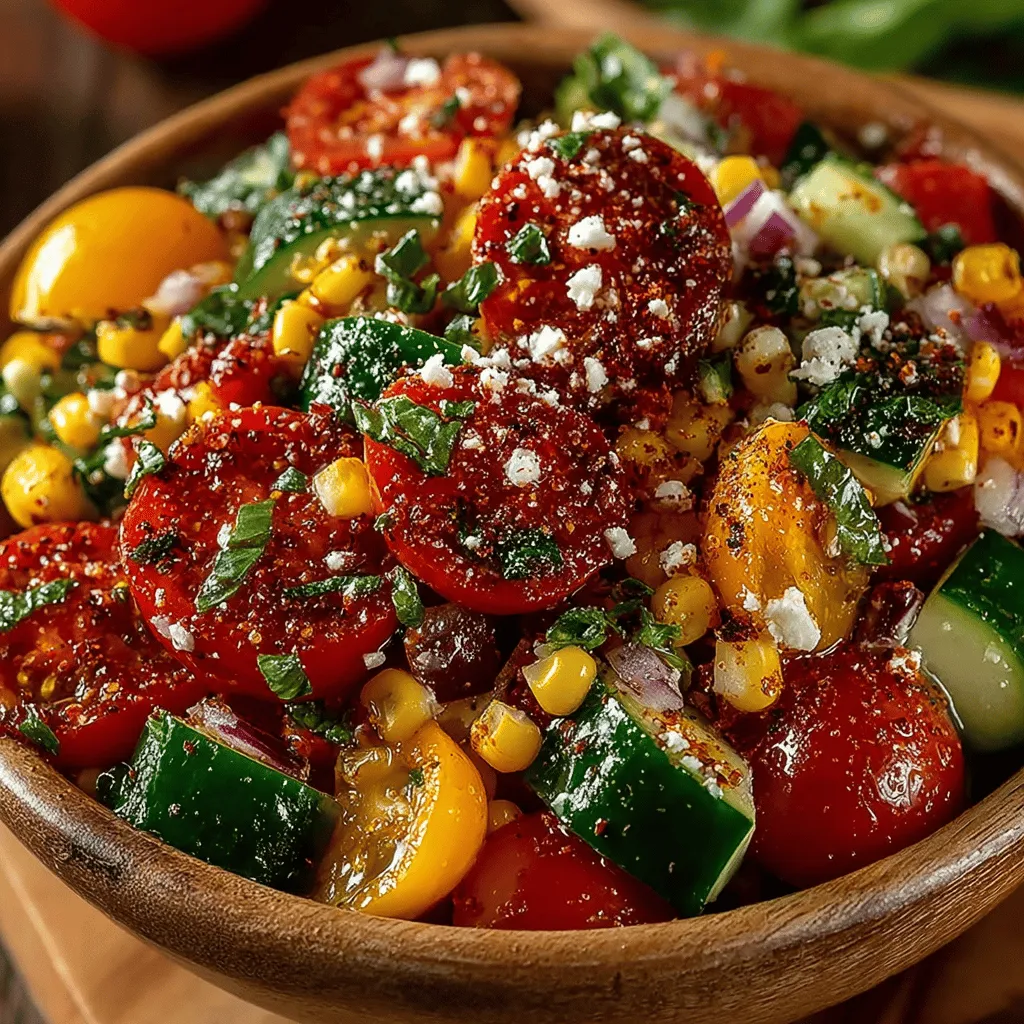 - 4 cups heirloom tomatoes, diced - 2 cups fresh sweet corn (about 3-4 ears) - 1 medium red onion, finely chopped - 1 medium cucumber, diced - 1/4 cup fresh basil (a mix of sweet and lemon basil), chopped - 1/4 cup extra-virgin olive oil - 2 tablespoons apple cider vinegar - 1 tablespoon honey - 1 teaspoon smoked paprika - Salt and pepper to taste