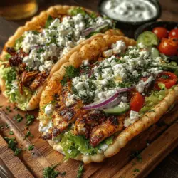 - 2 boneless, skinless chicken breasts - 3 tablespoons olive oil - 2 tablespoons lemon juice - 2 cloves garlic, minced - 1 teaspoon dried oregano - 1 teaspoon paprika - Salt and pepper to taste - 4 whole wheat pita breads - 1 cup cherry tomatoes, halved - 1 cucumber, diced - 1 red onion, thinly sliced - 1 cup mixed greens (e.g., lettuce, arugula) - 1/2 cup feta cheese, crumbled - 1 cup tzatziki sauce