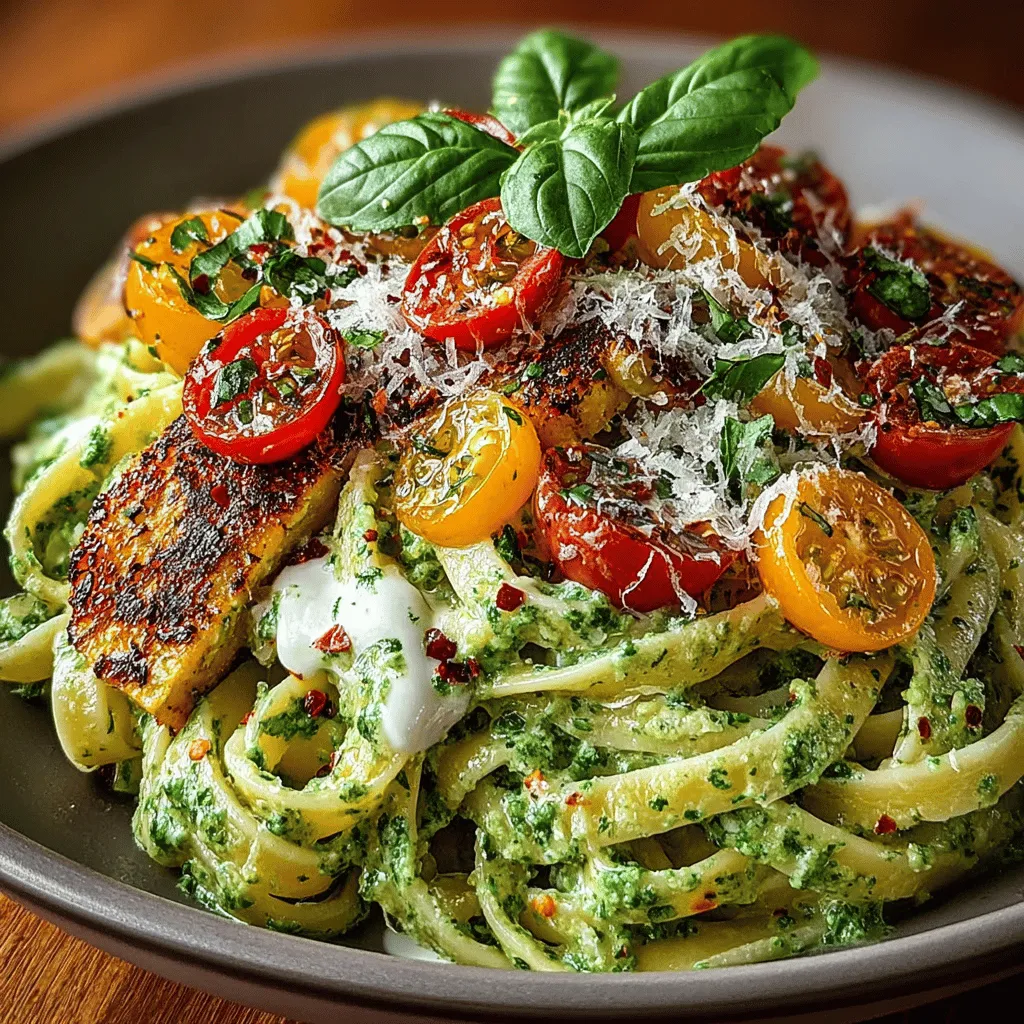 - 8 ounces spaghetti or fettuccine - 2 ripe avocados - 1 cup fresh basil leaves, packed - 2 cloves garlic, minced - 2 tablespoons lemon juice - 2 tablespoons extra virgin olive oil - 1/4 cup grated Parmesan cheese (or nutritional yeast for a vegan option) - Salt to taste - Black pepper to taste - Optional: red pepper flakes for heat - 1 cup cherry tomatoes, halved