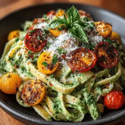 - 8 ounces spaghetti or fettuccine - 2 ripe avocados - 1 cup fresh basil leaves, packed - 2 cloves garlic, minced - 2 tablespoons lemon juice - 2 tablespoons extra virgin olive oil - 1/4 cup grated Parmesan cheese (or nutritional yeast for a vegan option) - Salt to taste - Black pepper to taste - Optional: red pepper flakes for heat - 1 cup cherry tomatoes, halved