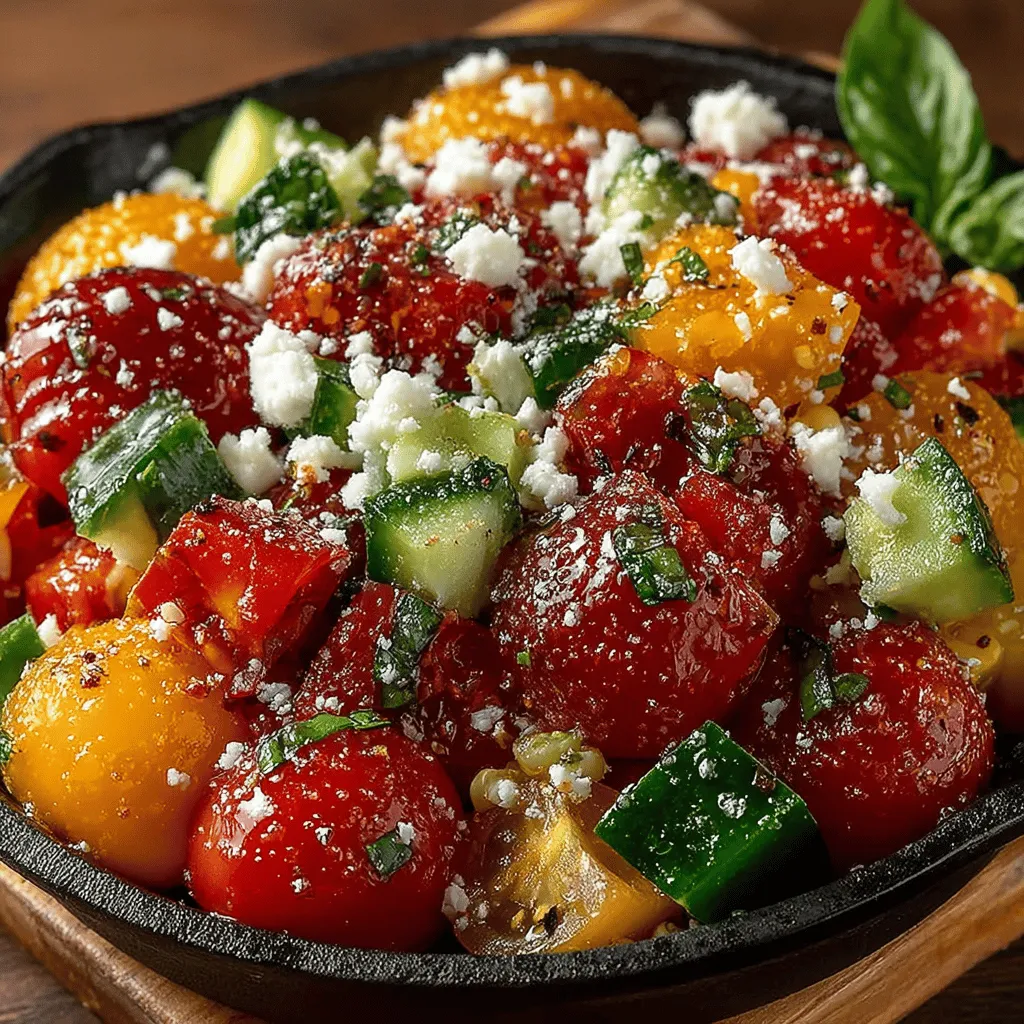 - 4 cups heirloom tomatoes, diced - 2 cups fresh corn kernels (about 3-4 ears of corn) - 1 small red onion, finely chopped - 1 cucumber, diced - 1/2 cup fresh basil leaves, torn - 1/2 cup feta cheese, crumbled (optional) - 1/4 cup extra virgin olive oil - 2 tablespoons apple cider vinegar - 1 tablespoon honey - Salt and pepper to taste