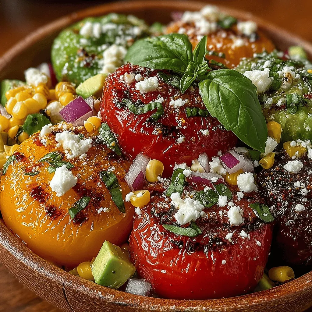 - 4 cups heirloom tomatoes, diced - 2 cups fresh corn kernels (about 3-4 ears of corn) - 1 red bell pepper, diced - 1 small red onion, finely chopped - 1 cup fresh basil, roughly chopped - 1 cup feta cheese, crumbled - 1 avocado (optional), diced - 2 tablespoons olive oil - 1 tablespoon balsamic vinegar - Salt and pepper to taste