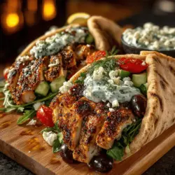 - 2 boneless, skinless chicken breasts - 2 tablespoons olive oil - 3 cloves garlic, minced - 1 teaspoon dried oregano - 1 teaspoon smoked paprika - Salt and pepper to taste - 4 whole wheat pitas - 1 cup cherry tomatoes, halved - 1 cucumber, diced - 1 red onion, thinly sliced - 1 cup mixed greens (such as spinach and arugula) - ½ cup feta cheese, crumbled - Fresh parsley, chopped (for garnish) - Lemon wedges (for serving)