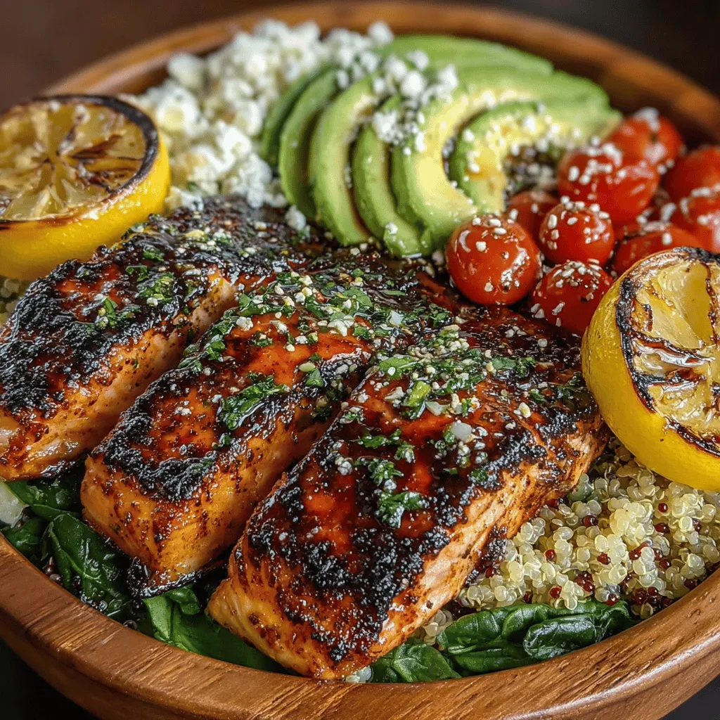 Zesty Grilled Lemon Garlic Salmon Bowls are a vibrant, nutritious meal that beautifully combines fresh flavors and eye-catching colors. This dish not only satisfies your taste buds but also packs a powerful nutritional punch, making it an ideal choice for anyone seeking a healthy yet delicious option. Salmon is renowned for its omega-3 fatty acids and high-quality protein, while the other fresh ingredients contribute essential vitamins and minerals. This recipe is versatile and can easily accommodate various dietary preferences, whether you prefer a gluten-free option or want to include more plant-based ingredients.