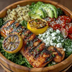 Zesty Grilled Lemon Garlic Salmon Bowls are a vibrant, nutritious meal that beautifully combines fresh flavors and eye-catching colors. This dish not only satisfies your taste buds but also packs a powerful nutritional punch, making it an ideal choice for anyone seeking a healthy yet delicious option. Salmon is renowned for its omega-3 fatty acids and high-quality protein, while the other fresh ingredients contribute essential vitamins and minerals. This recipe is versatile and can easily accommodate various dietary preferences, whether you prefer a gluten-free option or want to include more plant-based ingredients.